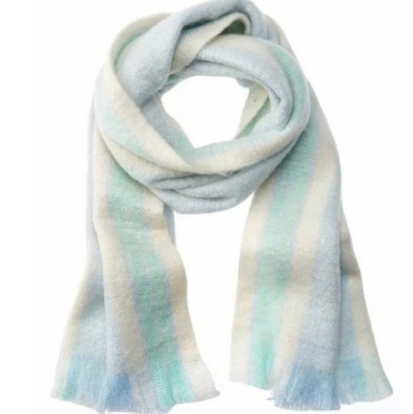 Free People Accessories - Free People Brushed Racer Stripe Blanket Scarf in Sky Combo Size 18" x 80" NEW